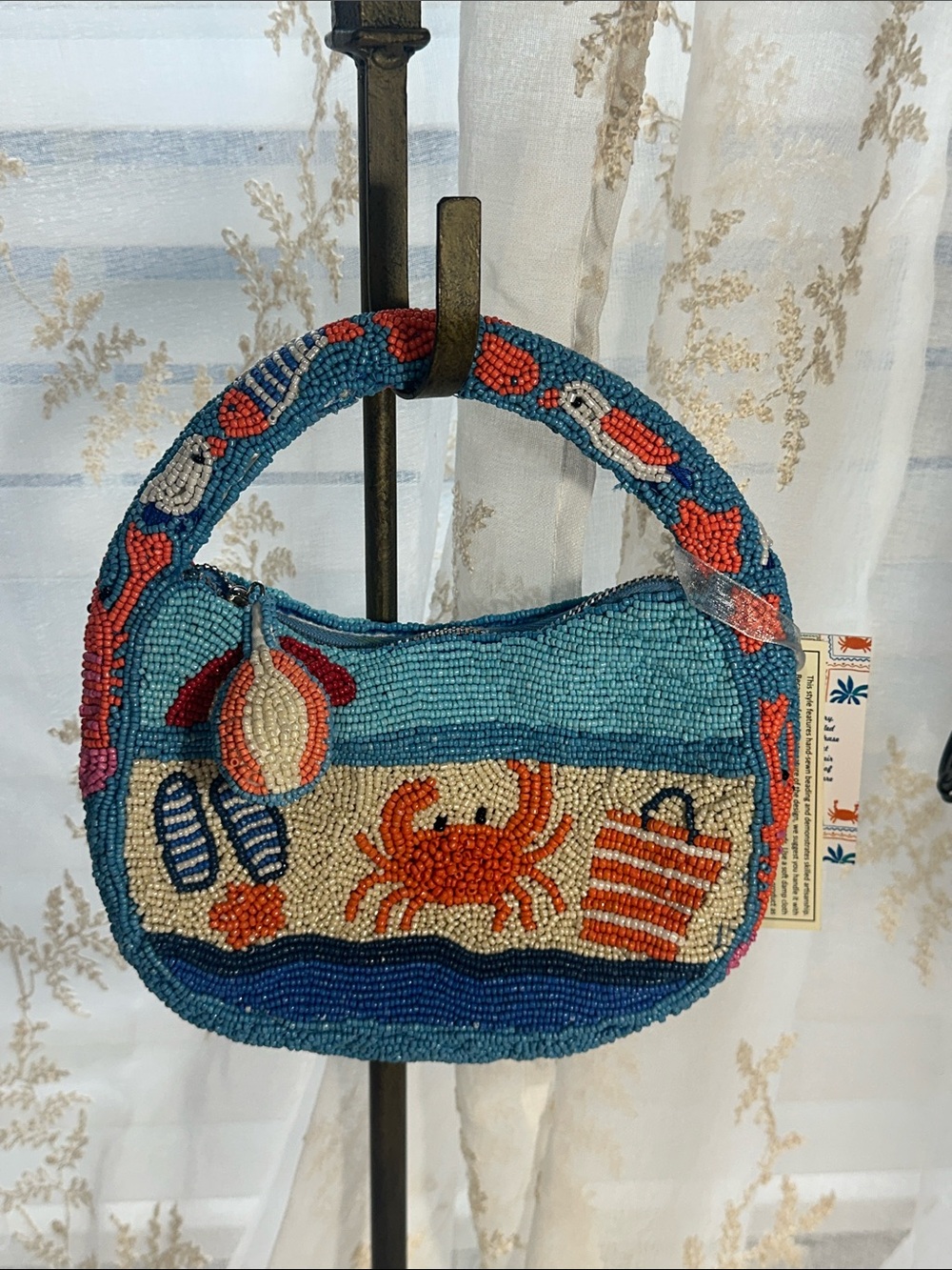 Made in India beaded beach themed had moon shoulder bag
